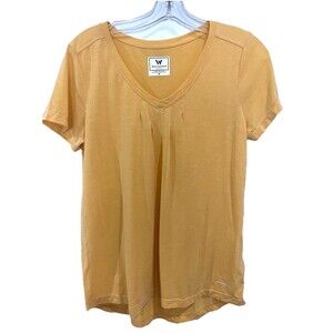 White Sierra Women’s M Short Sleeve Top Golden Yellow V-neck Modal Polygiene